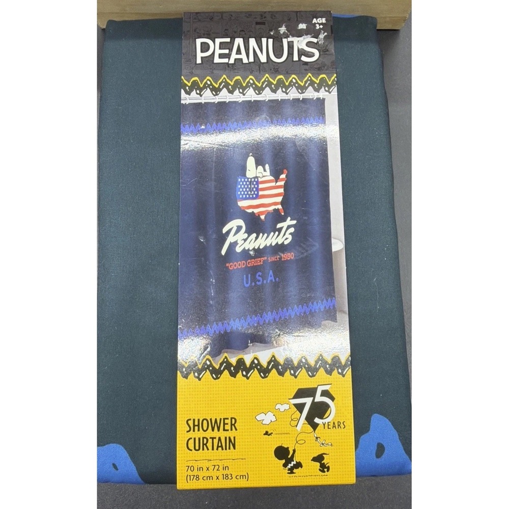 Peanuts Snoopy USA Map 75 Years Fabric Shower Curtain 70x72 Polyester Blue